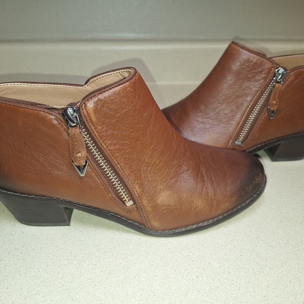 Vionic Brown Ankle Booties with Side Zipper and Distressed Look